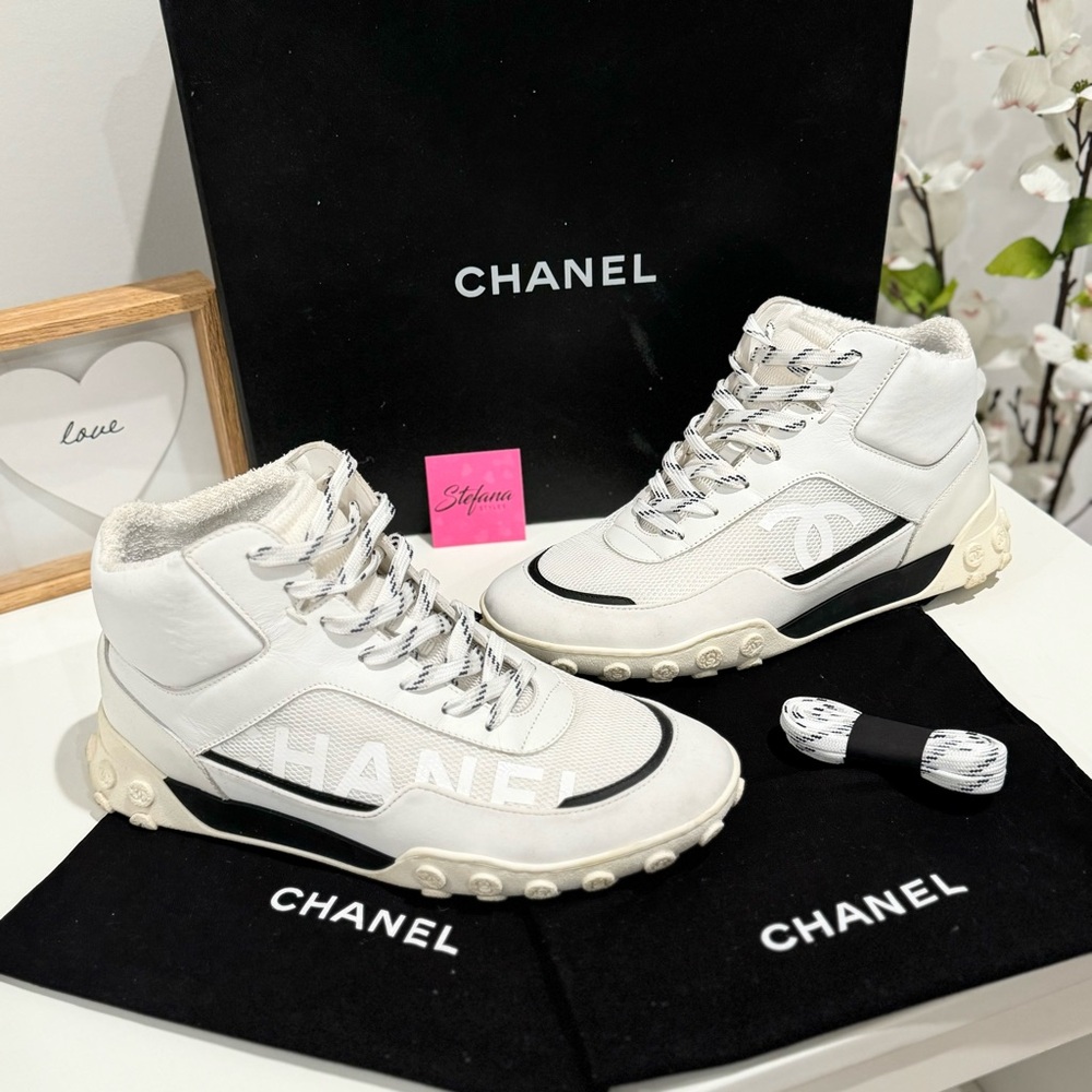 CHANEL White High-Top Sneakers